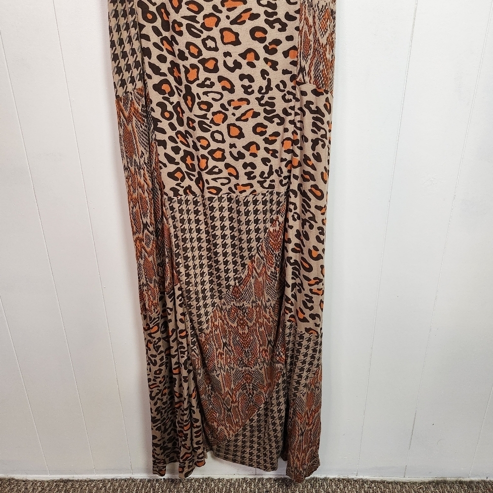 Chan Luu Patchwork Leopard Animal Print Maxi Dress Bodycon Short Sleeve Small - Picture 6 of 11
